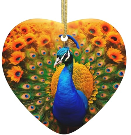 Pfau Sonnenblumen Feld Weihnachtsschmuck, Weihnachtsdekorationen Weihnachtsbaum Hängende Ornamente, Herzförmige Keramik Festliches Andenken Geschenk für Weihnachtsdekorationen Urlaub Home Party