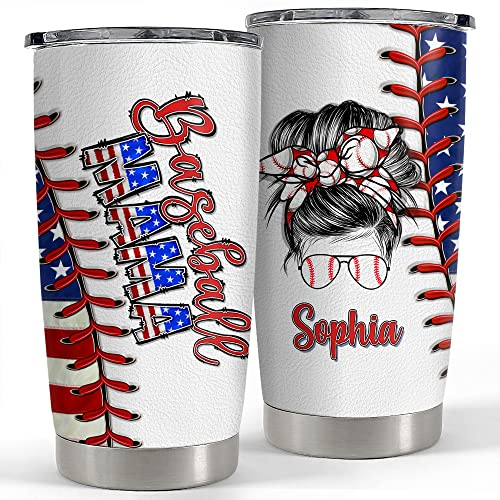 Gobelet De Voyage 590ml Tasse À Boire Isotherme Réutilisable Mug Isotherme Pour Noël Papa Collègue Tumbler De Maman De Baseball Personnalisé, Drapeau Américain