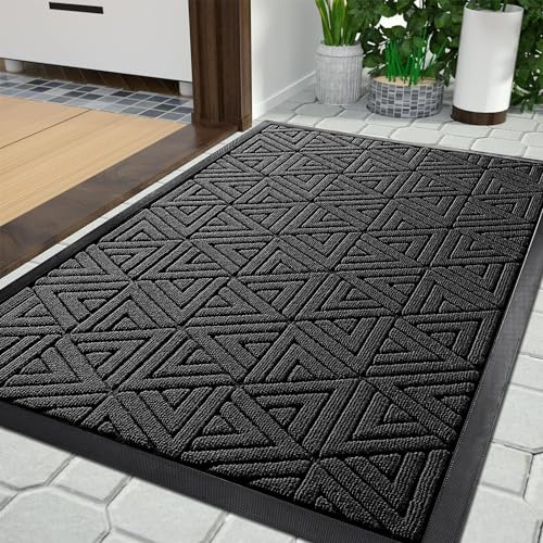 Yimobra Fußmatte für den Außenbereich, strapazierfähige und langlebige Eingangsmatte für den Außenbereich, leicht zu reinigen, wasserabweisend, 120 x 80 cm, schwarz