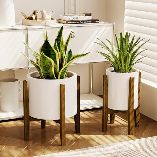 Bamworld Adjustable Plant Stand Indoor, Bamboo Indoor Planter Stand, Mid Century Modern Flower Pot Holder Rack, Fit 7.8'' to 12'' Planter