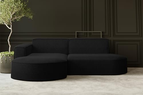 Kaiser Möbel - Ecksofa mit Wohnlandschaft, Eckcouch L-Form, Sofa 3-sitzer, Polstersofa, Bequemes Couch mit Ottomane für Wohnzimmer, Relaxsofa, Lounge-Set, Verita Stoff, Modena Studio, Schwarz, Links