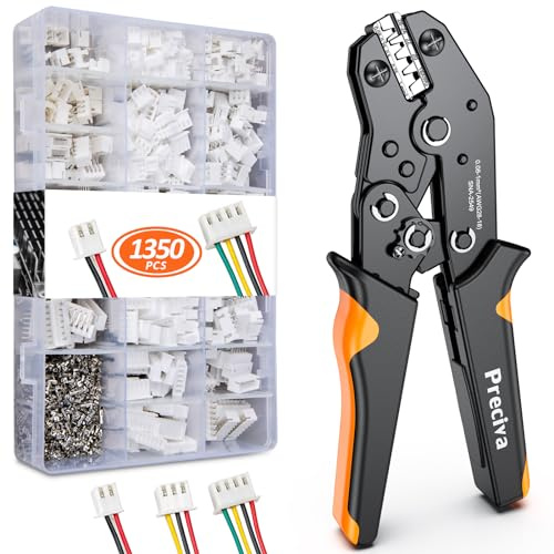 Preciva Pince à Sertir avec 1350pcs Connecteur Jst, 0.08-1mm² (AWG28-18) Cosses Electriques a Sertir avec 550 Connecteurs JST-XH et 800 broches JST-XH