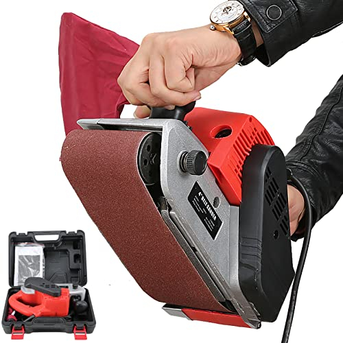 Ponceuse À Bande Portable, Ponceuse De Surface 4 Pouces 1380W Avec Valise, Sac À Poussière Et Papier De Verre, Fonction D'aspiration De La Poussière Pour Éviter La Pollution Par La Poussière