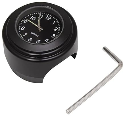 Baceyong Motorrad-Lenkeruhr, wasserdicht, Quarzuhrwerk, für Lenker von 22-25 mm, Fahrraduhr aus Aluminiumlegierung mit rutschfestem Gummipuffer und schwarzem Schlüssel 1,77 Zoll x 1,3 Zoll