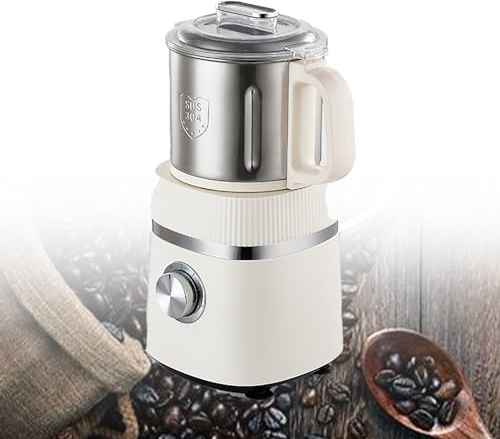 QIeAny 500W Coffee Grinder, 26000 RPM Dry and Wet Grinding Coffee Machine, 800g Large Capacity Bean Bin(Removable Bowl), 4 Stainless Steel Burrs/Grind Quietly+Easy to Clean,White