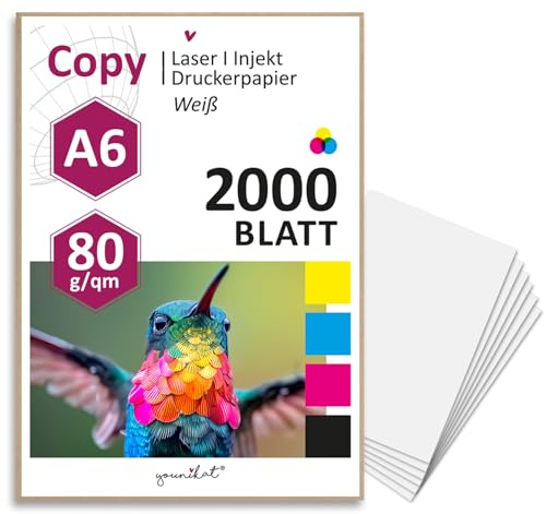 younikat 2000 Blatt blanko Papier 80 g/m² DIN A6 weiß - dv1418 | für Notizen, für Büro, für Schule, für Aufgaben, Drucker- und kopiergeeignet, für Karten, blanko
