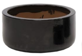 Generisch NEU !! Schöne winterfeste Pflanzschale ø 38 cm aus Steinzeug schwarz glänzend glasiert Pflanztopf Blumentopf Übertopf Garten Deko