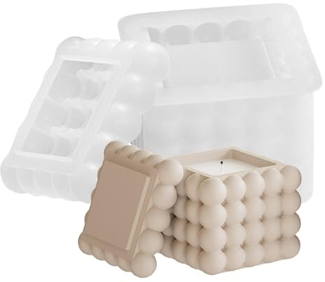 Arrovarp Moules à bougies en silicone,Moule à bougies en silicone, Moule à bougie Bubble Cube, Boîte de rangement carrée en plâtre, moule réutilisable pour l'artisanat en résine époxy de gypse,