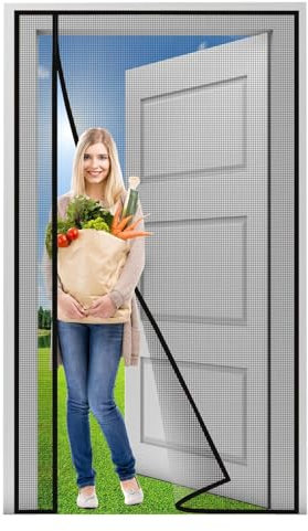 Magnetisches Moskitonetz 180x215cm Anti-Insekten-Magnet-Türvorhang für Haustiere, hält frische Luft hinein und hält Insekten fern Schwarz