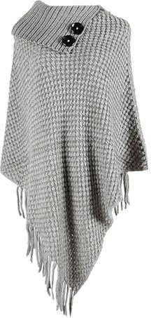 Winterschals für Damen, Herbst/Winter, solide gestrickte Quaste, warmer Gürtel, Knopf, halboffener Kragen, Schal, Kopfwickel für Damen, Winter, grau, Einheitsgröße