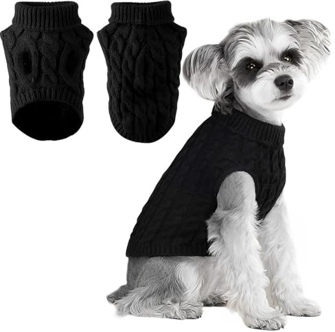 Voarge Pull pour Chien à Tricoter, Pull-Overs pour Pull, Pull Chaud Pull Tricots Outwear, Vêtements d'hiver pour Chiens,Taille Bouledogue Français, Chihuahua Manteau Teckel Vetement (Noir, L)