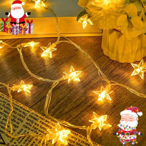behone Led Lichterketten Sterne,6M 40LED Fünfzackiger Stern,Lichterkette weihnachten,Sternenlichterkette,Lichterkette innen,Außen Stimmungslichter,für Weihnachten,Ostern,Hochzeit,Geburtstag