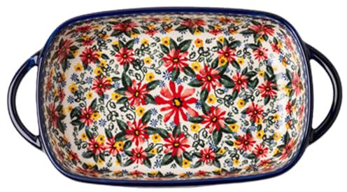 Plat à cuisson, plat de four en céramique de 730 ml à deux poignées, casserole à imprimé floral vintage pour le four, casserole résistant à la chaleur pour le four/cuisine/cuisine