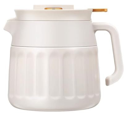 Jarra de café aislada de acero inoxidable blanco de 1 litro con filtro extraíble, hervidor térmico pequeño para mantener el calor 12 horas, boquilla a prueba de polvo, ideal para el hogar u oficina