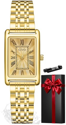 CIVO Orologio Donna Acciaio Oro: Rettangolare Cassa Orologio da Polso Analogico Quarzo - Piccolo Orologi Donna Vintage Numeri Romani