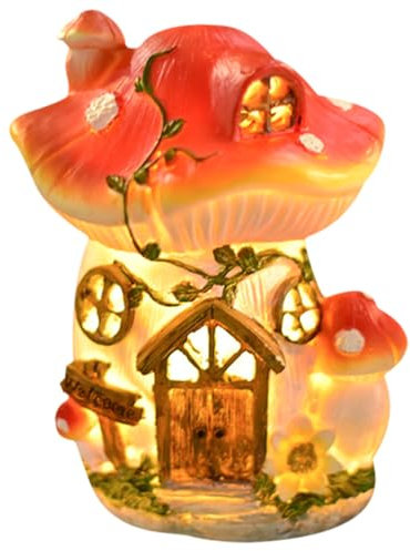YARNOW Mushroom House Garden Decor Solar Lights Outdoor Resin Statues Landscape Lighting Craft Ornaments for Garden Fairy Ornaments Outdoor