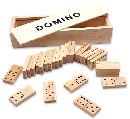 Kleines Domino-Set aus Holz für unterwegs – 28 Teile mit eleganter Box – klassisches Brettspiel für Erwachsene und Kinder – Spaß für Familien, Geschenkidee