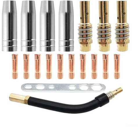Schweißbrenner-Düsen-Set, 19-teilig, mit 0,8 mm Kontaktspitzen, Gasdüsen, Halterungen für MB14 MB15 ML1500 G15 SB15 EVO15 SB150 TBI150