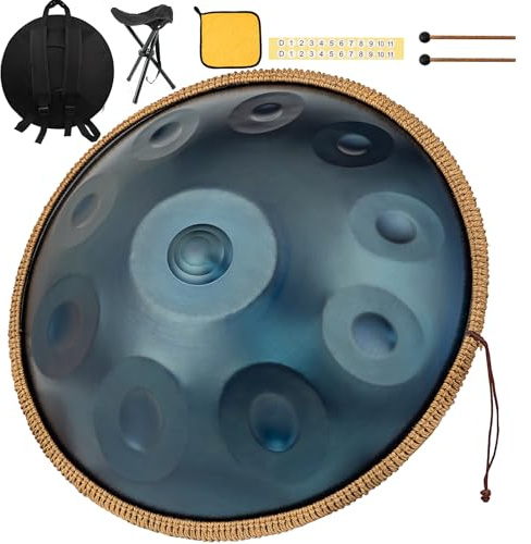 Handpan Drum Instrument 10 Notes 22 Pouces, 440 Hz D mineur Hand pan Music, Créateur de Sons Éthérés HandPan, Instrument Handpan pour Débutants