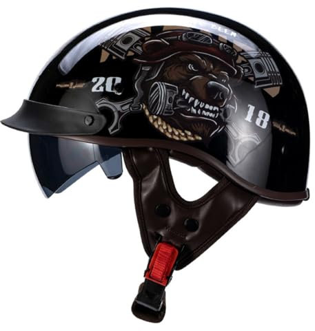 Mezzo Casco Jet Moto Retrò Caschi Scodella Portatile ECEDOT Omologato Mezzo Elmetto Da Moto Retrò Per Donna E Uomo Adulto Biker Cruiser Scooter Touring 3,M:57-58CM