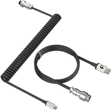 MAMBASNAKE C01 Spiralkabel USB C för Mekanisk Tangentbord, Custom Coiled Keyboard Cable för Gaming Tangentbord, Type-C till USB-A, TPU Lindad Tangentbordskabel med Avtagbar Aviator-anslutning - Svart | Pro Anpassad 4-polig flygarkabel för mekaniskt speltangentbord typ C till USB-A, TPU-coiled kabel, luftfartskontakt