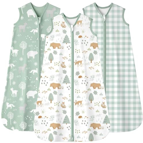 FIEMOL Baby Schlafsack 0.5 Tog Baby Wearable Blankets Baumwolle, 3 Pack Sommer atmungsaktiv Schlafsack für Neugeborene Kleinkind
