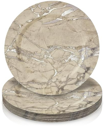 Luxurious Beige Hexagon Paper Charger Plates with Metallic Silver Accents - 13 (Pack of 10) - Ideal for Weddings, Parties & Upscale Events