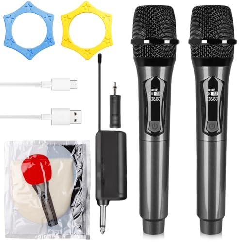 Dual Mikrofon Kabellos, Funkmikrofon Wireless Microphone Set Mit Wiederaufladbarem Empfänger – 200ft Reichweite, Plug-and-Play, Kristallklarer Klang Für Karaoke, Hochzeiten, Partys, Vorträge, Gesang