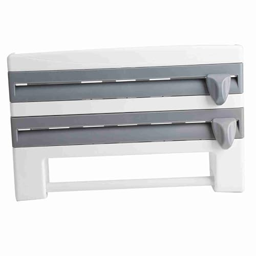 TARSHYRY Distributeur Multifonction pour Papier Aluminium, Film étirable et essuie-Tout, Design élégant Gris-Blanc avec Lame intégrée et Base antidérapante