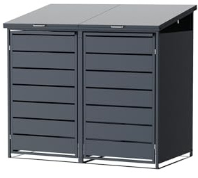 HEIGART Mülltonnenbox mit Schrägdach für 2 Tonnen, Mülltonnenverkleidung mit Klappdeckel, Anthrazit