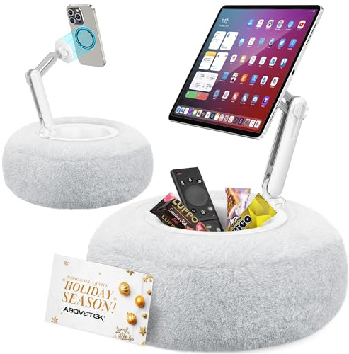 AboveTEK Kindle kuddstativ, magnetisk iPad-hållare för säng med mellanmålsskål, 360° justerbar mjuk surfplatta knäkudde för läsning, kompatibel med Kindle, surfplatta, telefon, idealisk mysig present