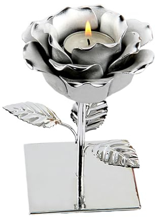 Candelador de luz de té: adorno de rosa de cerámica acristalada, accesorio de flores decorativas | Pequeño molde floral 3D con efecto de brillo, elegante exhibición de iluminación de estilo de rosa pa