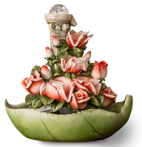 Syfunlv Statua da giardino, statuetta con fontana di rosa, con nebulizzatore, decorazione per esterni, in resina, 35,5 cm, per esterni, resistente alle intemperie, per casa, ufficio, balcone (stile 1)