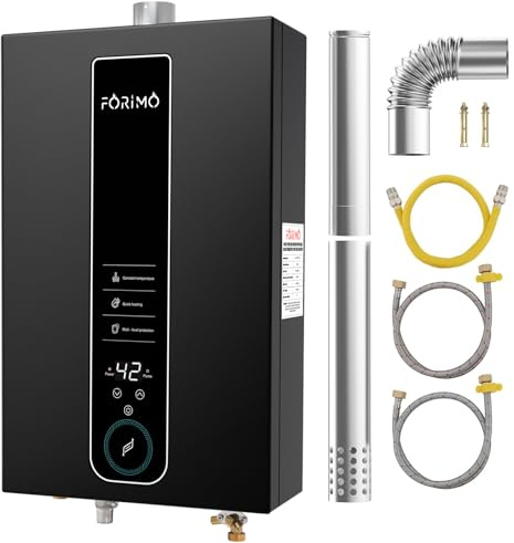 Scaldabagno a gas naturale senza serbatoio, 16 litri, scaldabagno istantaneo per interni, con display digitale Fahrenheit, protezione multipla di temperatura costante per