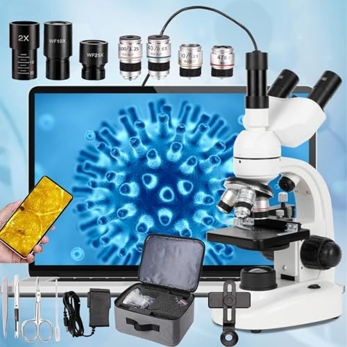 Microscopio composto trinoculare con oculari WF, ingrandimento 40x-5000x, illuminazione a LED, fase meccanica per adulti
