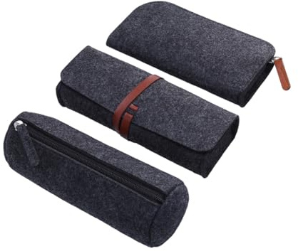 Mobestech 3 Stück Filz Stifteetui Dunkelgrau Pencil Case Kosmetiktasche Schminktasche Organizer Vielseitig und Kratzfest für Büro Schule Reise