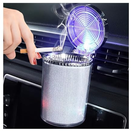 SWPHRT Car Ashtray with LED Light, Smell Proof Portable Mini Vehicle Trash Can Ashtray with Lid, Light Automotive Cup Holder Ash Tray Accessories, Universal for SUV, Sedan, Truck