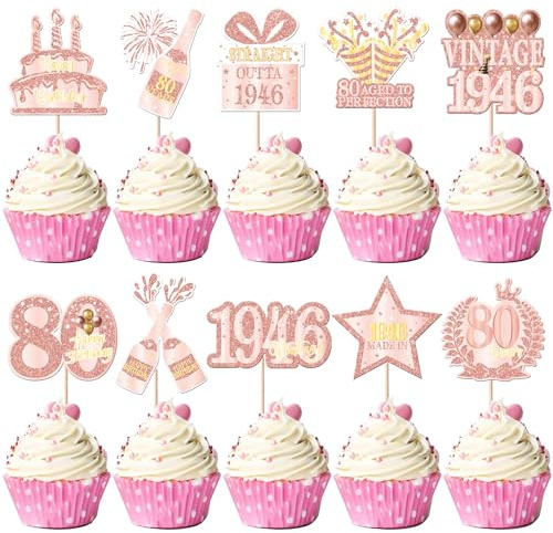 SYKYCTCY 40 Pack Happy 80th Birthday Cupcake Toppers Eighty Straight Outta 1946 Cupcake Picks Cheers to 80 Years Decorations for Happy 80th Birthday Party Cake Decorations Supplies