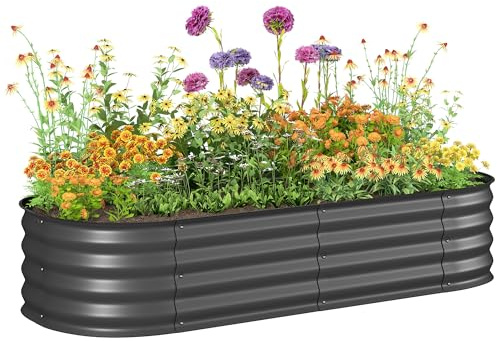 Outsunny Jardinera Exterior Grande Acero Galvanizado 150x62x30 cm Gris