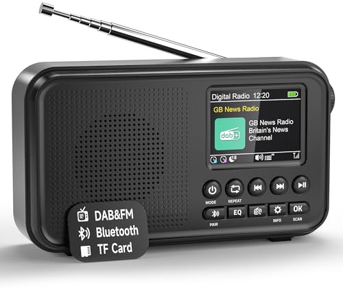 Roxicosly Small DAB+/DAB/FM Digital Radio, Portable Bluetooth Radio with 2.4 TFT Colour Display, 3000mAh Rechargeable Battery & USB-C Mains Powered, 80 Presets, EQ, AUX & MicroSD Slot, Dual Alarm
