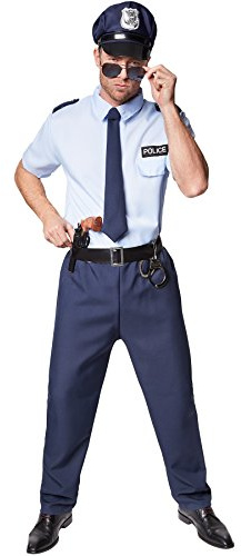 dressforfun tectake Herrenkostüm Police Officer | Cooles Hemd mit Police-Aufdruck | Bequeme, strapazierfähige Hose | Inkl. Krawatte mit Gummiband und Handschellen (S | Nr. 301523)