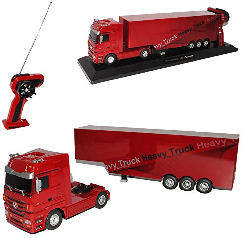 Unbekannt Mercedes-Benz Actros Sattelschlepper Rot 27 MHz - 6 Kanal - RC Funkauto - mit BelDHchtung - 1/32 Modell Modell Auto mit individiuellem Wunschkennzeichen
