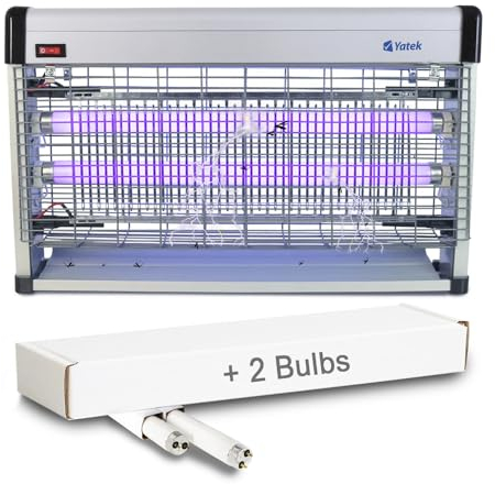 Yatek UV Insektenvernichter, Elektrische Mückenfalle mit Magnettransformator für eine längere Nutzungsdauer, umfasst 100m2 mit Einer Leistung von 20W (2x10W), mit 2 Röhren mit 10W Geschenk