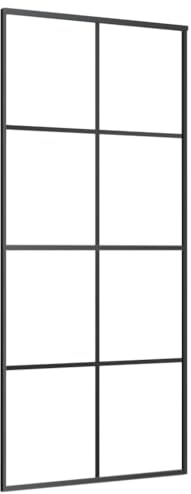 vidaXL Schiebetür Rostfrei Glasschiebetür Glastür Tür Schiebetürsystem Schiebetürbeschlag Alu Aluminium ESG-Glas 5mm 90x205cm Schwarz