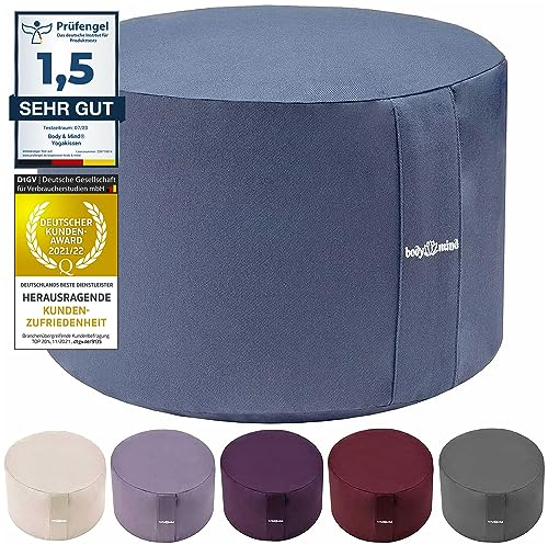 Body & MInd® Yogakissen Meditationskissen Boden Sitz-Kissen Polster für Meditation & Yoga; waschbarer Bezug und atmungsaktiver Premium Füllung; 18 cm Sitzhöhe (Blau)