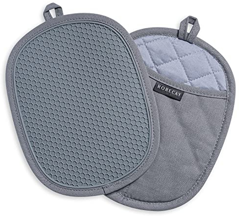 RORECAY 2-Pack Silicone Pot Holders for Kitchen, Hot Pads with Pocket, Gray