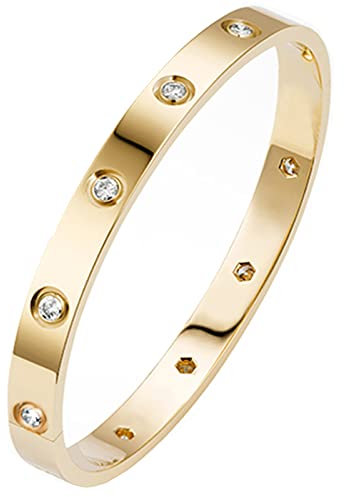 PDWZNBA 18K Gold Plated Love Friendship Bracelets with CZ Stones Trendy Stainless Steel Bangle Jewelry, 7.1, Stainless Steel, Cubic Zirconia