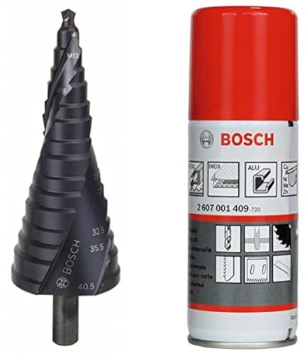 Bosch Accessories 2608588071 Fraise étagée queue 3 pans pour presse-étoupes Longueur 125,5 mm Exécution HSS-AlTIN + Bosch Accessories 2607001409 Huile de coupe universelle