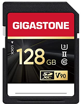 GIGASTONE 128GB UHS-II SD-Karte V90 U3 SDXC Speicherkarte, bis zu 300 MB/s für DSLR Digitalkameras Canon, 8K und 4K UHD Videoaufnahmen