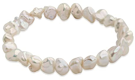 Secret & You Perlenarmband Keshi Natürliche Süßwasser Barocca-Zuchtperlen Damenarmband Naturfarben - 18 cm elastisches Armband.